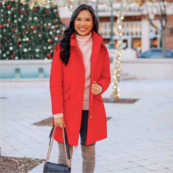 J. Crew Red Cocoon Wool Coat - Picture 1 of 10